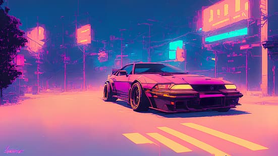  synthwave, inkpunk, OutRun, Stable Diffusion, artificial intelligence, HD wallpaper HD wallpaper