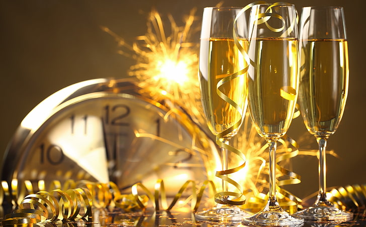 New Years Eve 2015, three clear wine glasses, Holidays, New Year, Winter, Background, Glasses, Year, Holiday, Luxury, Celebrate, Champagne, 2015, HD wallpaper