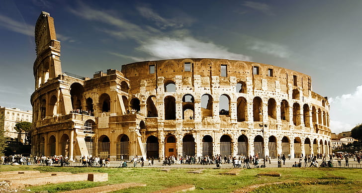 Rome Italy, rome, italy, Colosseum, Rome - Italy, Rome Italy, Coliseum, Flavio, Colosseo, Rome  Italy, amphitheater, architecture, Roman Forum, Flavian dynasty, gladiator, medieval era, iconic, symbol, Imperial Rome, 7 Wonders, Wonders of the World, reign, Nero  Caesar, pavilions, gardens, porticoes, Greek, theaters, Way of the Cross, battles, tourist attraction, European Union, munera, Trajan, animals, hunts, MUSEUM, Temple of Peace, Map, medieval, Oppian Hill, Catholic, ceremonies, rhinoceros, hippopotamuses, elephants, giraffes, aurochs, Barbary, lions, panthers, leopards, bears, Caspian, tigers, crocodiles, ostriches, Temple of Venus, Arch of Constantine, roman, stadium, italy, famous Place, history, ancient, old Ruin, italian Culture, archaeology, old, ruined, europe, travel Destinations, the Past, monument, arch, HD wallpaper