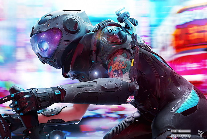 Cyberpunk, digitale Kunst, Nelson Tai, Tätowierung, HD-Hintergrundbild