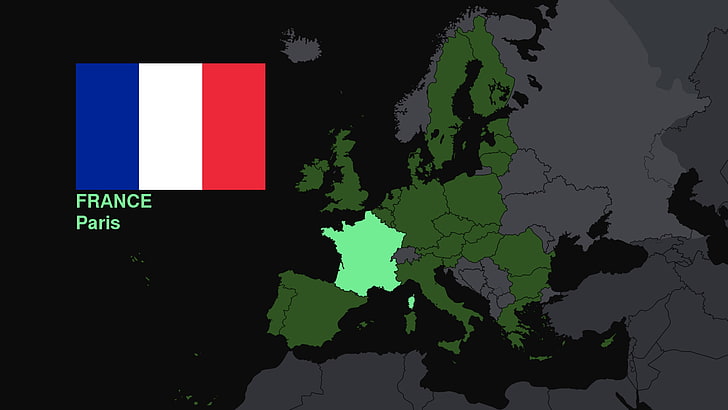 Франция, Европа, карта, флаг, HD обои