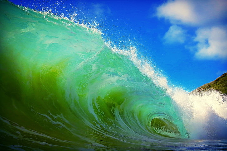 gelombang air hijau, lautan, gelombang, elemen, Wallpaper HD