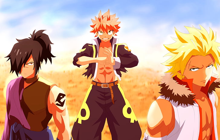 Anime, Fairy Tail, Natsu Dragneel, Rogue Cheney, Sting Eucliffe, HD tapet
