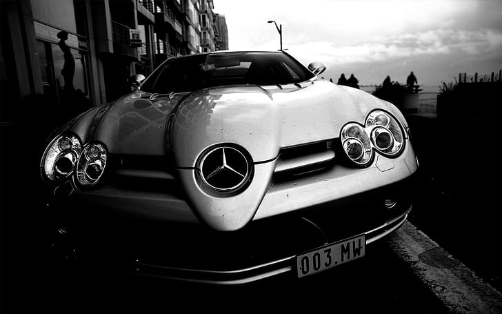 Mercedes-Benz, รถยนต์, ขาวดำ, McLaren, Mercedes-Benz SLR, วอลล์เปเปอร์ HD