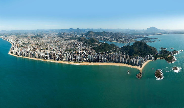 茶色と白のコンクリートの家、写真、都市の景観、都市、海、水、ヴィラヴェーリャ、ブラジル、 HDデスクトップの壁紙