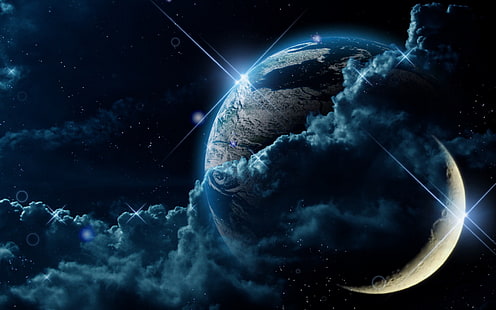 Tierra y luna, fondo de pantalla de planeta tierra y luna, 3D, espacio, Fondo de pantalla HD HD wallpaper
