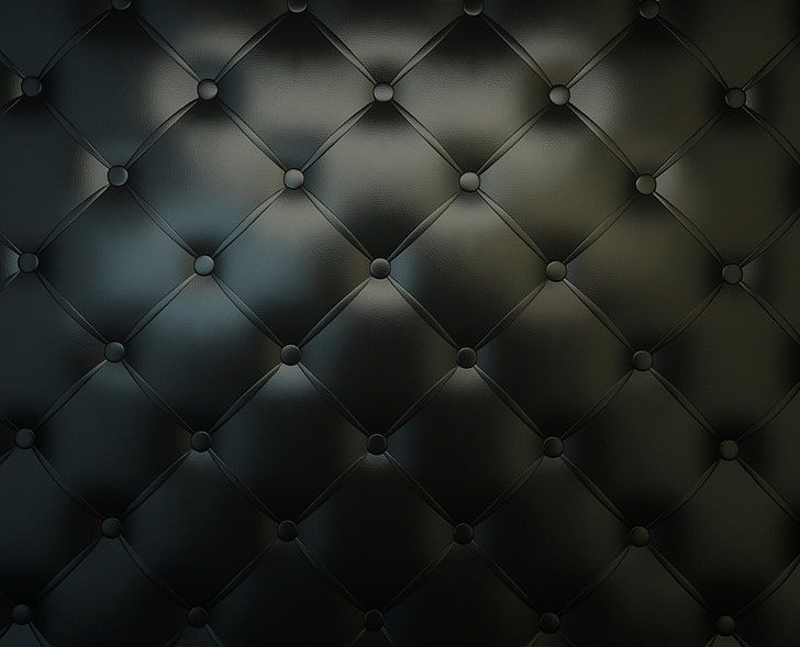 tufted black leather board, leather, black, upholstery, decorative nails, HD wallpaper
