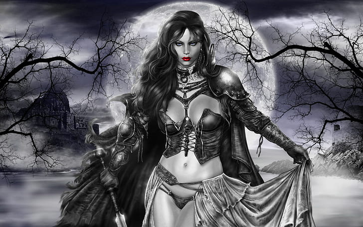 gothic, art, horror, vampire, women, Dark, HD wallpaper