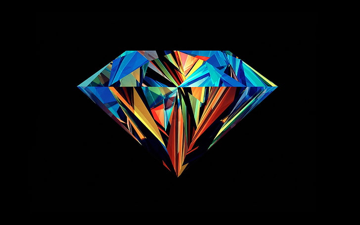 blue and orange diamond illustration, diamonds, HD wallpaper