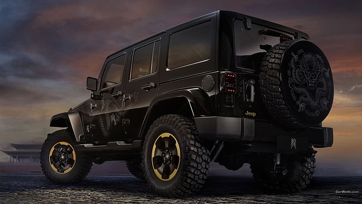 black Jeep SUV, Jeep Wrangler, Jeep, car, vehicle, HD wallpaper