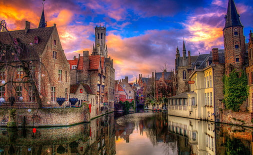  the evening, Belgium, Brugge, HD wallpaper HD wallpaper