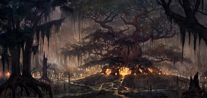 Ilustración de árbol verde, arte de fantasía, obras de arte, árboles, videojuegos, The Elder Scrolls Online, Fondo de pantalla HD