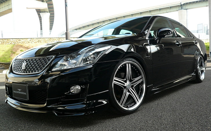 black sedan, japan, 2011, toyota, crown, wald, 2013, wallpeapers, athlete, supercharger, HD wallpaper