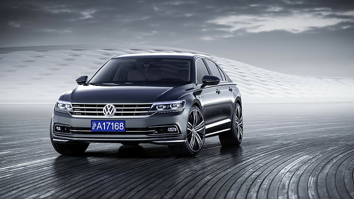 grayscale of Volkswagen 5-door hatchback, Volkswagen Phideon, Geneva Auto Show 2016, sedan, HD wallpaper
