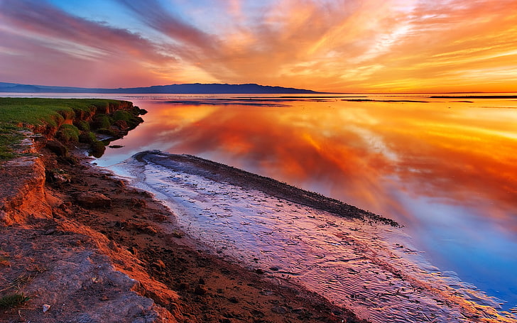 landscape, nature, lake, reflection, dusk, skyscape, sunset, HD wallpaper