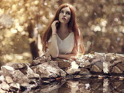 stones, women outdoors, women, model, Alessandro Di Cicco, Valentina Galassi, HD wallpaper HD wallpaper