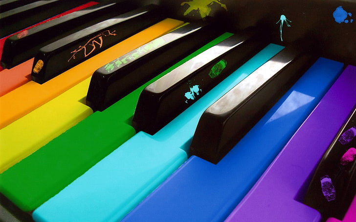 kunci piano berbagai macam warna, kunci, warna, piano, instrumen, cahaya, Wallpaper HD