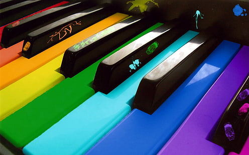 مفاتيح بيانو متنوعة الألوان ، مفاتيح ، ألوان ، بيانو ، آلة موسيقية ، ضوء، خلفية HD HD wallpaper