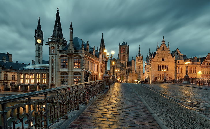 Towns, Ghent, Belgia, Gereja, Wallpaper HD