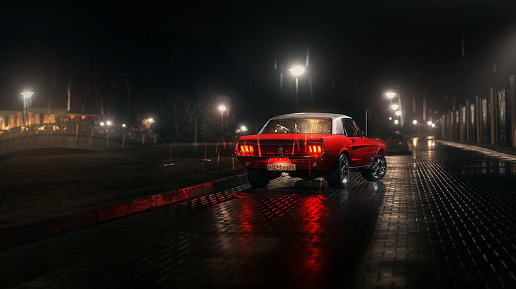 White Red Reflection Rain Lamp Mustang Ford Back Parking 1967 Hd Wallpaper Wallpaperbetter