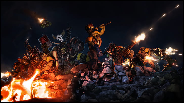 1920x1080 px, battle, Imperial Guard, Orcs, Warhammer 40, HD wallpaper
