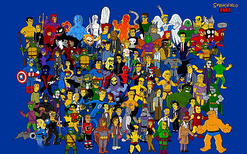 The Simpsons, Homer Simpson, Cartoons, Marge Simpson, Bart Simpson, Lisa Simpson, Characters, Poster, the simpsons marvel heroes poster, the simpsons, homer simpson, cartoons, marge simpson, bart simpson, lisa simpson, personnages, affiche, 1680x1050, Fond d'écran HD HD wallpaper