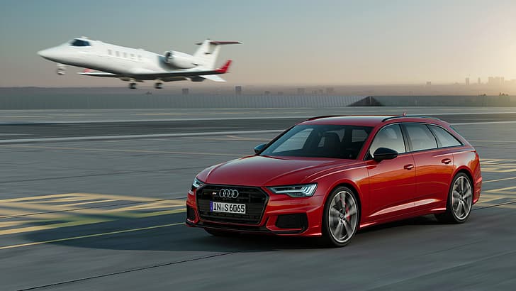 red, Audi, the plane, universal, 2019, A6 Avant, S6 Before, HD wallpaper