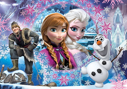 Frozen (2013), anna, película, elsa, iarna, invierno, olaf, frozen, disney, azul, Fondo de pantalla HD HD wallpaper