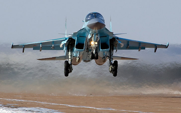 бял пътнически самолет, самолет, военен, самолет, война, Сухой Су-34, HD тапет