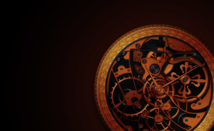 Златният компас, кръгла златна механична илюстрация на часовник, Художествена, 3D, Златна, Компас, златен компас, златният компас, HD тапет