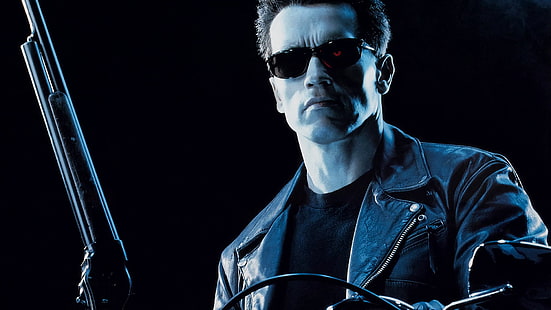 poster film, film, Terminator, pistol, Terminator 2, Arnold Schwarzenegger, cyborg, Wallpaper HD HD wallpaper