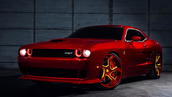 carro vermelho, carro, veículo, muscle car, carro clássico, carro esportivo, carro de desempenho, dodge challenger, HD papel de parede HD wallpaper