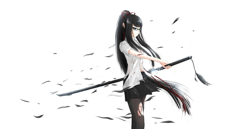 karakter anime wanita memegang clip art pedang, gadis anime, karakter asli, katana, anime, Wallpaper HD