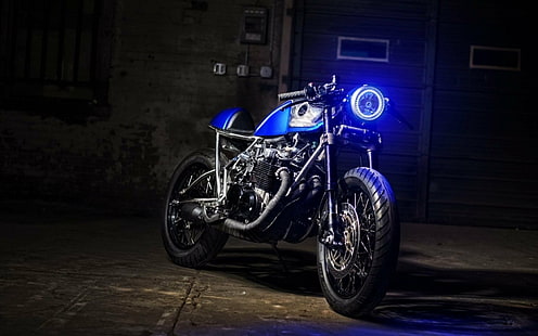 الدراجة الثقيلة الأزرق بقيادة مصباح الإضاءة الرقمية التصوير، خلفية HD HD wallpaper