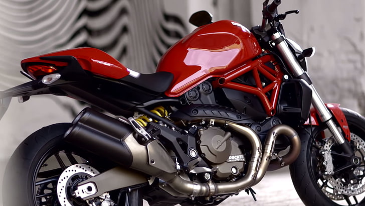 สปอร์ตไบค์สีแดงและสีดำดูคาติมอเตอร์ไซค์ผู้ขับขี่มอเตอร์ไซค์ Ducati Monster 821, วอลล์เปเปอร์ HD