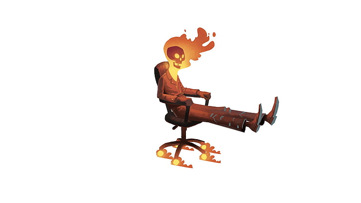 горящ скелет дигитален тапет, стол, минимализъм, череп, Ghost Rider, HD тапет
