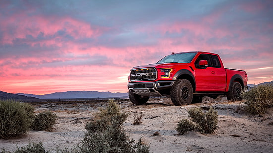  Ford, Ford Raptor, Ford f-150, Ford F-150 Raptor, car, Pick-up trucks, nature, sunset, red cars, HD wallpaper HD wallpaper