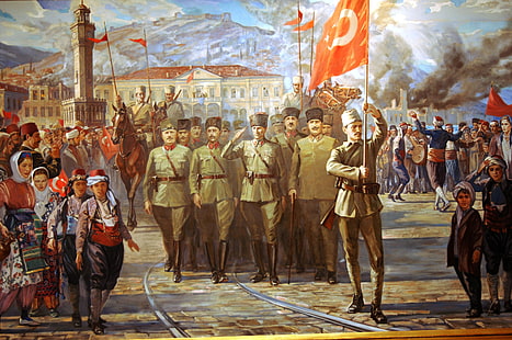 армия, изкуство, произведения на изкуството, Ата, Ататюрк, Флаг, Масло, живопис, войници, маса, Турция, Турция, Турска, HD тапет HD wallpaper