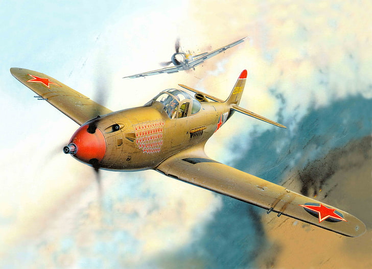 brown plae clip art, the plane, fighter, USA, USSR, such, as, BBC, was, bell, WW2, airacobra, it, Alexander Pokryshkin, aces, lend-lease, set, P-39Q, the air battle., fly, and Grigory (Russian) rhechkalov, HD wallpaper