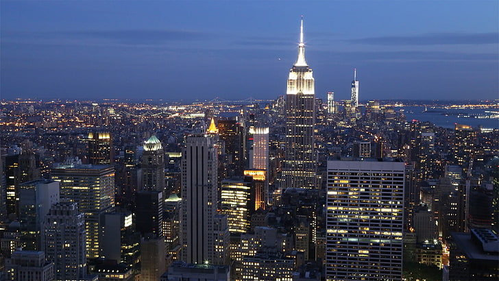 Empire State Building, New York, Kota New York, kota, lanskap kota, lampu kota, Manhattan, Wallpaper HD