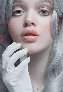 donna dai capelli grigi illustrazione, cosplay, Sfondo HD HD wallpaper