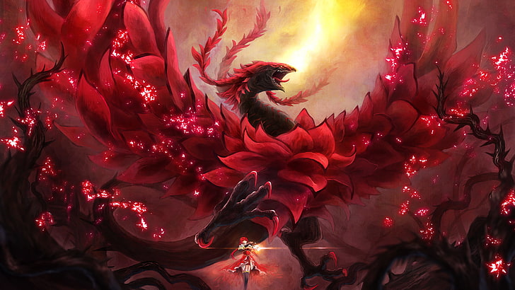 Anime, Yu-Gi-Oh 5D, Dragon, Izayoi Aki, Thorns, Wallpaper HD