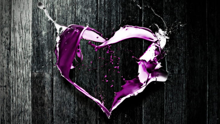 1366x768, abstract, purple hearts, HD wallpaper