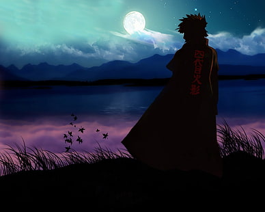 lune silhouette naruto shippuden lacs yondaime minato namikaze 1280x1024 Anime Naruto HD Art, Lune, silhouette, Fond d'écran HD HD wallpaper