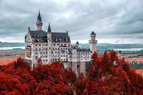 Германия, туризъм, замък Нойшванщайн, пътуване, Бавария, HD тапет HD wallpaper