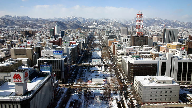Japan, Sapporo, vinter, snö, HD tapet