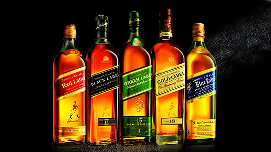 bottle, whiskey, collection, 1920x1080, gold label, red label, blue label, green label, johnny Walker, johnnie walker, HD wallpaper HD wallpaper