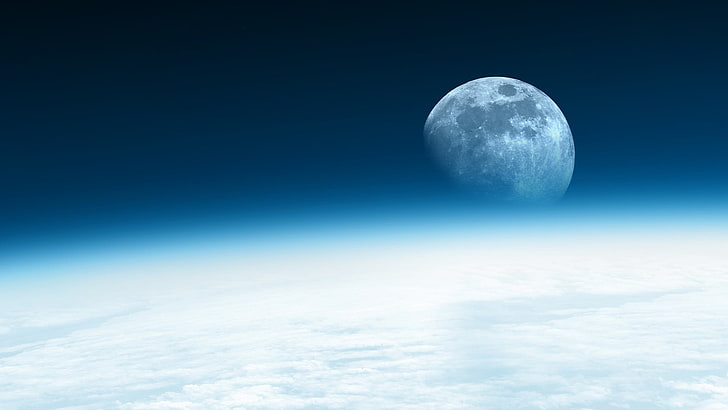 луна в космоса, луна, космос, атмосфера, облаци, HD тапет