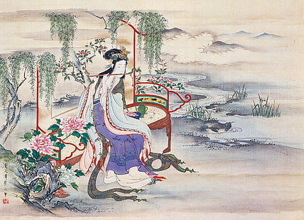 karya seni, pakaian tradisional, lukisan, Cina, Karya Seni Tradisional, Wallpaper HD HD wallpaper