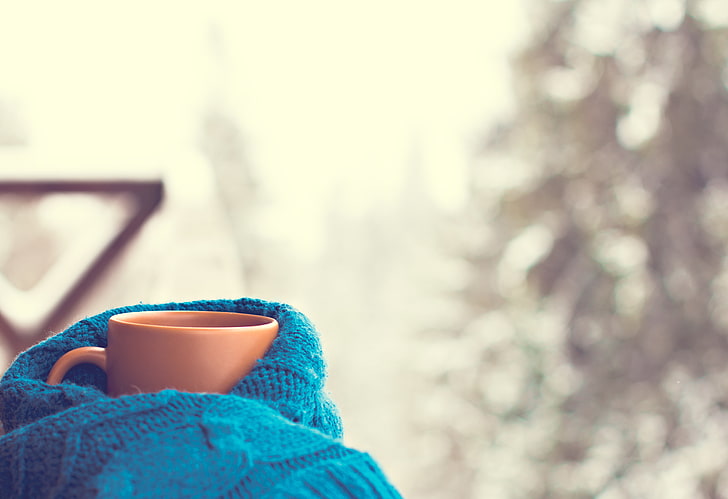 scarf, Cup, hot, winter, snow, coffee, HD wallpaper